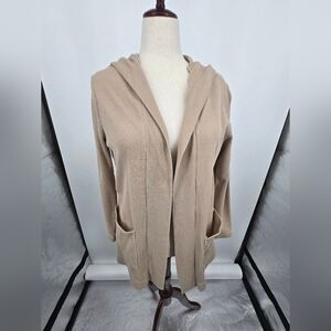 Splendid Tan Hooded Open-Front Waffle Cardigan XL (6433)